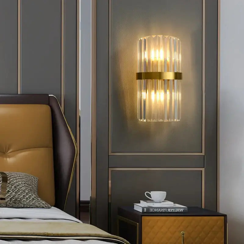 Modern gold and clear crystal led wall sconce bedroom light