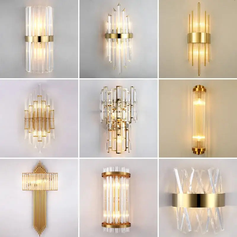 Modern gold and clear glass led wall lamps bedroom sconce