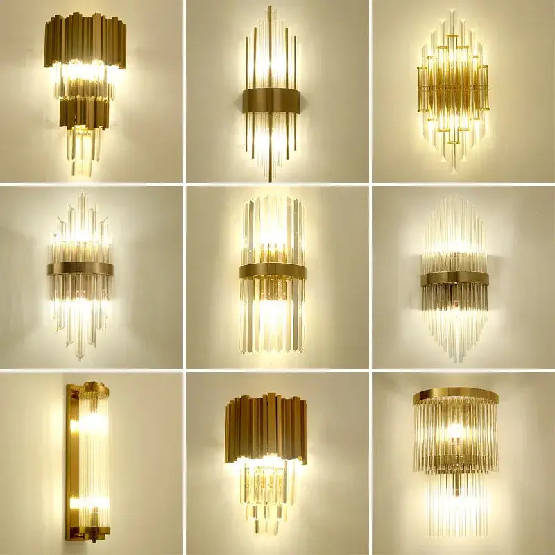 Modern gold and clear glass led wall lamps bedroom sconce