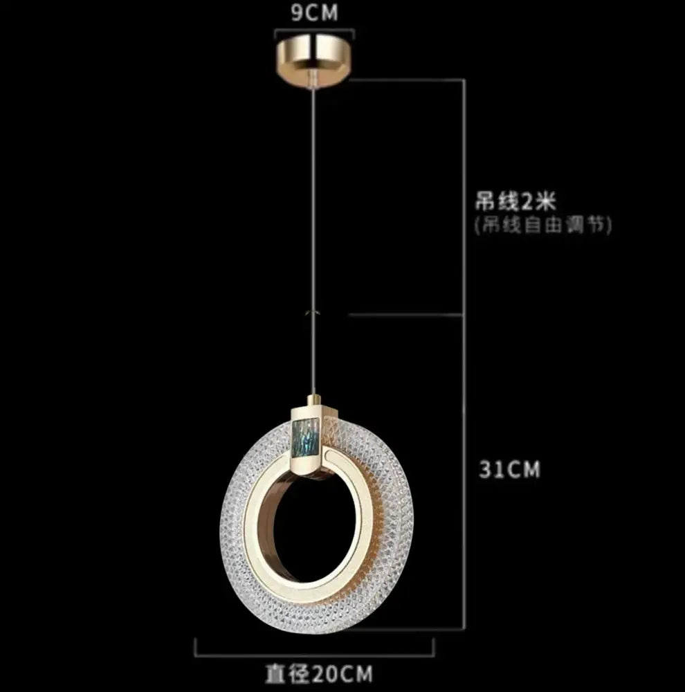 Modern gold and crystal oval bedside pendant light bedroom decor