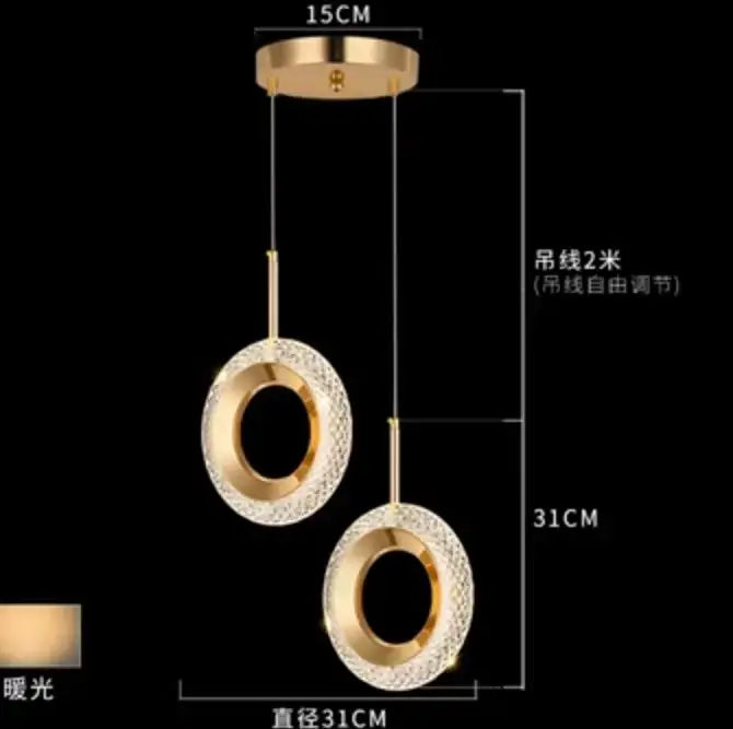Modern gold and crystal oval bedside pendant light bedroom decor