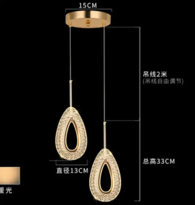 Modern gold and crystal oval bedside pendant light bedroom decor
