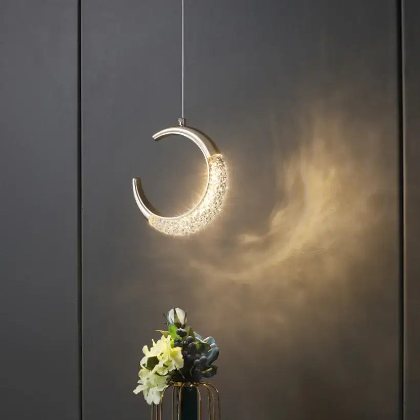 Modern gold and crystal oval bedside pendant light bedroom decor