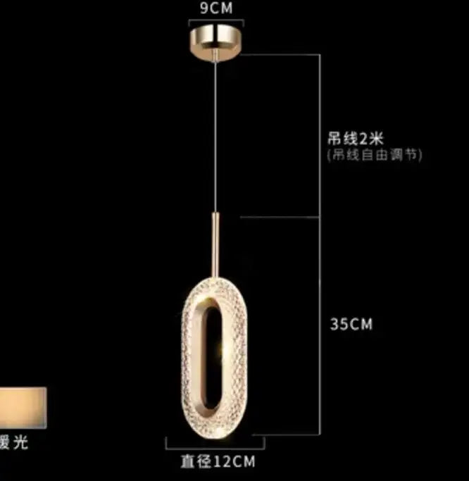 Modern gold and crystal oval bedside pendant light bedroom decor