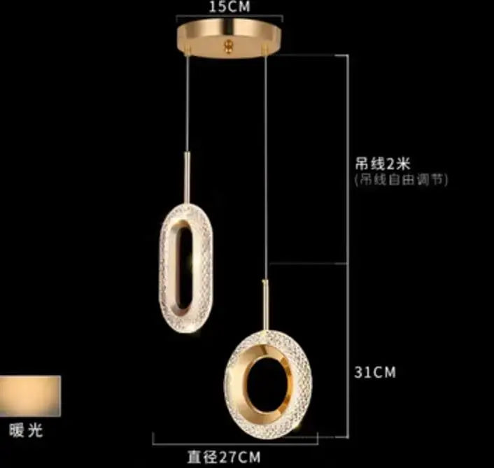 Modern gold and crystal oval bedside pendant light bedroom decor