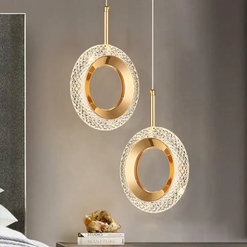 Modern gold and crystal oval bedside pendant light bedroom decor