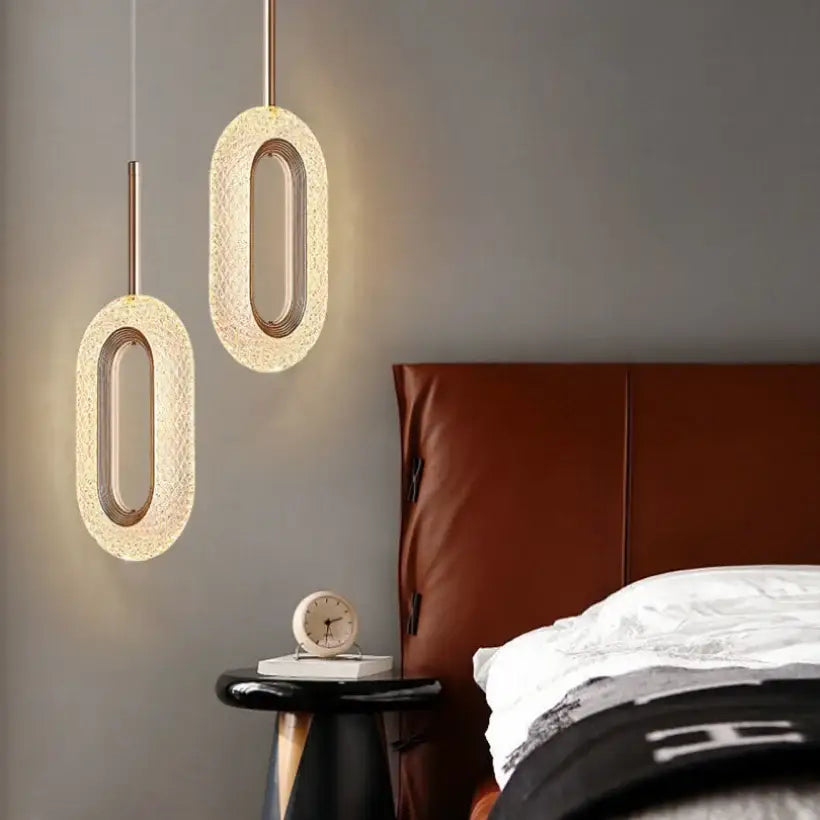Modern gold and crystal oval bedside pendant light bedroom decor
