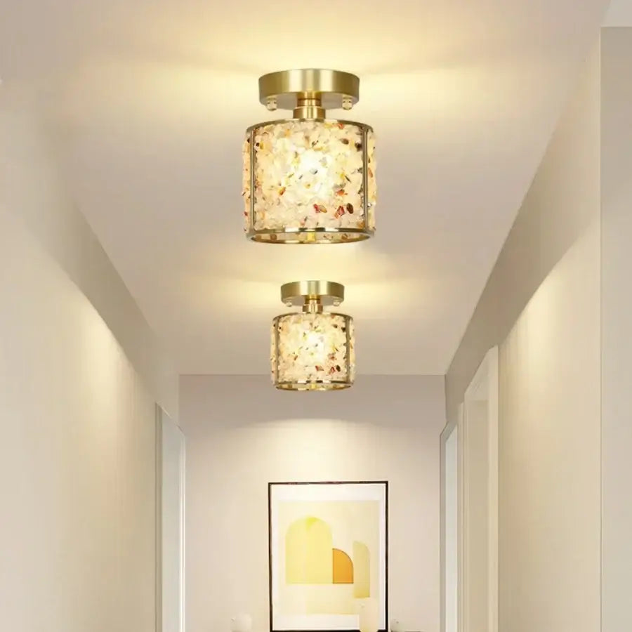 Modern gold and pale green glass mosaic ceiling light bedroom