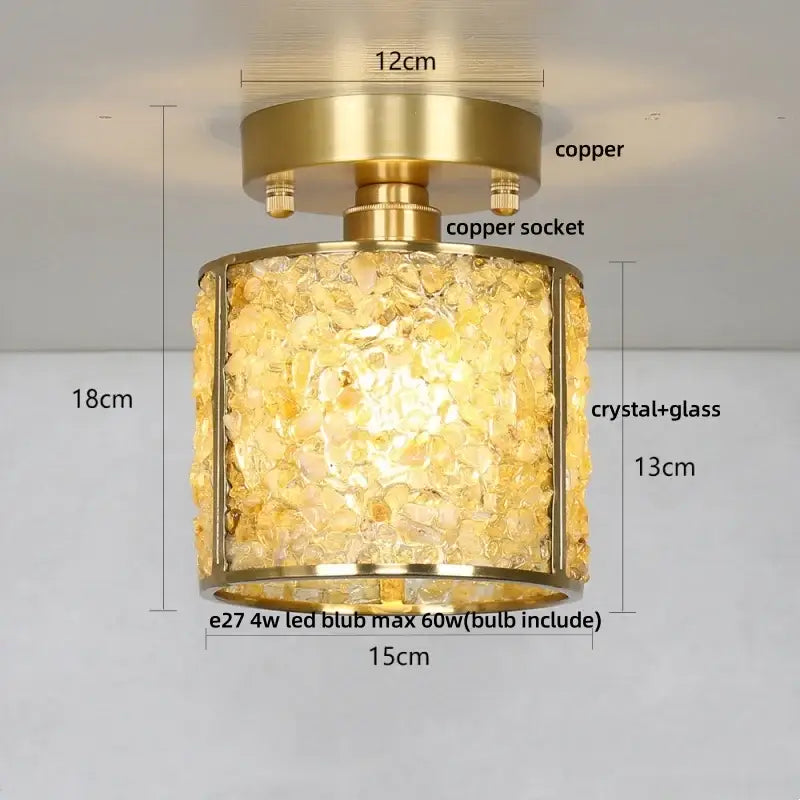 Modern gold and pink column glass crystal ceiling light bedroom