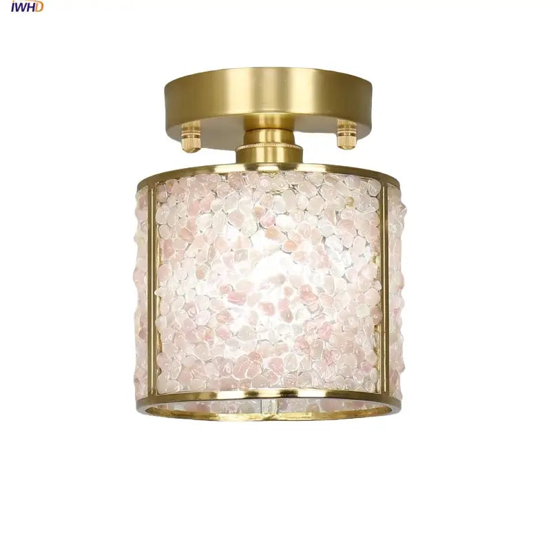 Modern gold and pink column glass crystal ceiling light bedroom