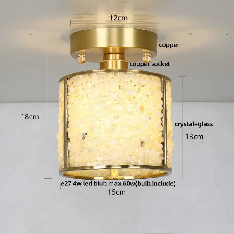 Modern gold and pink column glass crystal ceiling light bedroom