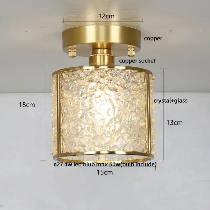 Modern gold and pink column glass crystal ceiling light bedroom