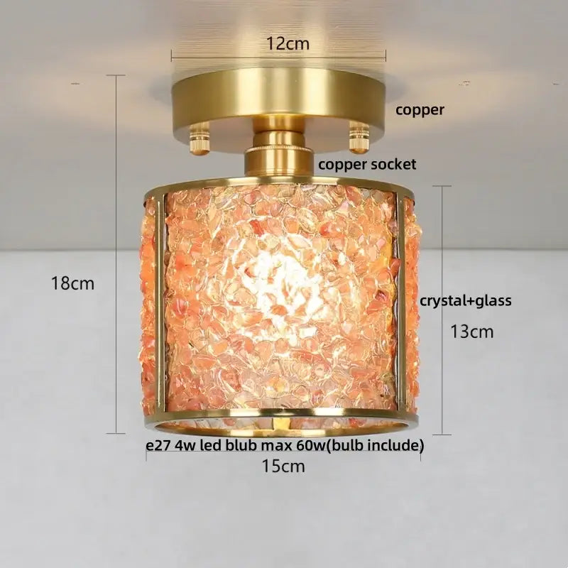 Modern gold and pink column glass crystal ceiling light bedroom