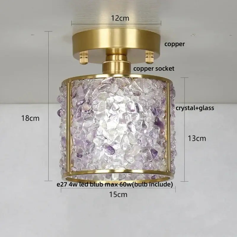 Modern gold and pink column glass crystal ceiling light bedroom