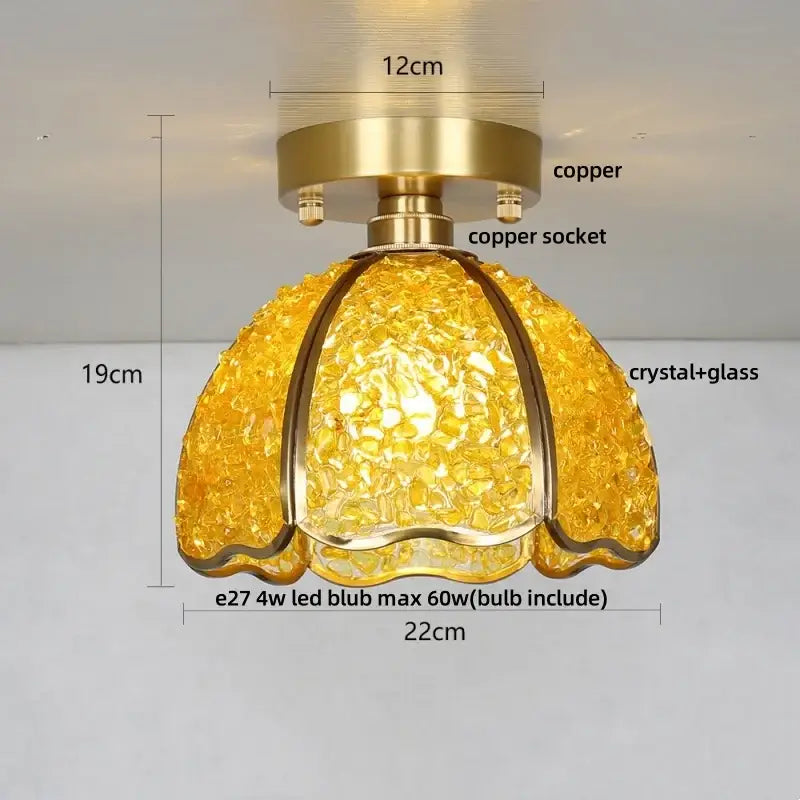 Modern gold and pink column glass crystal ceiling light bedroom