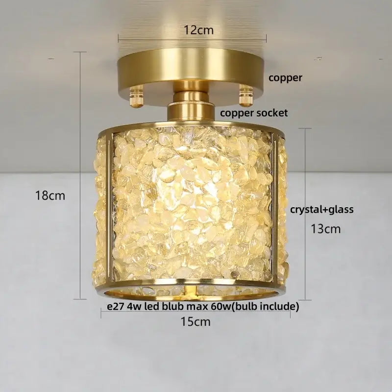 Modern gold and pink column glass crystal ceiling light bedroom