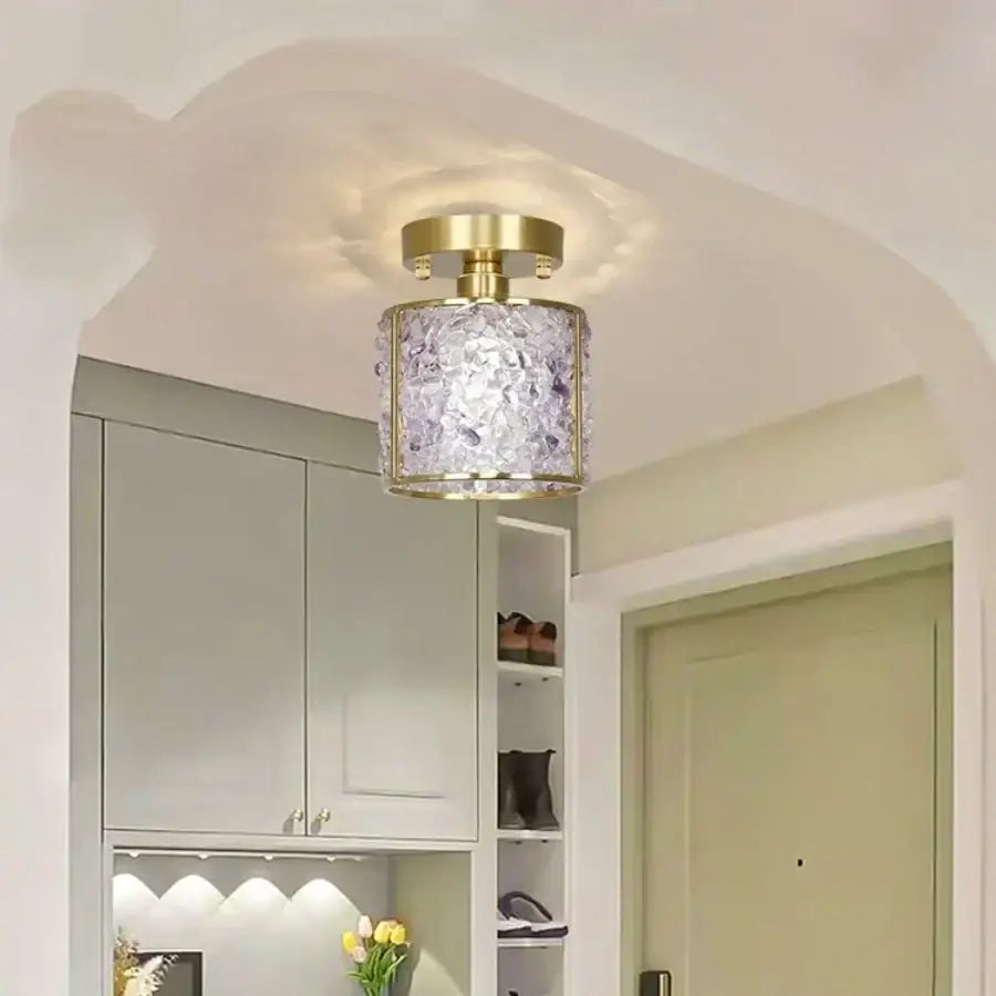 Modern gold and pink column glass crystal ceiling light bedroom
