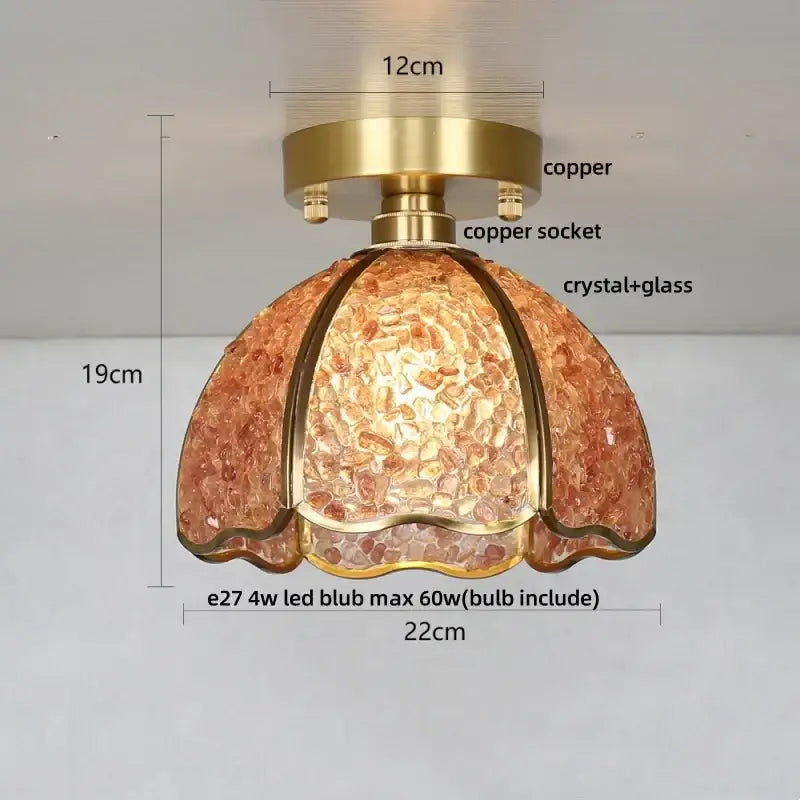 Modern gold and pink column glass crystal ceiling light bedroom