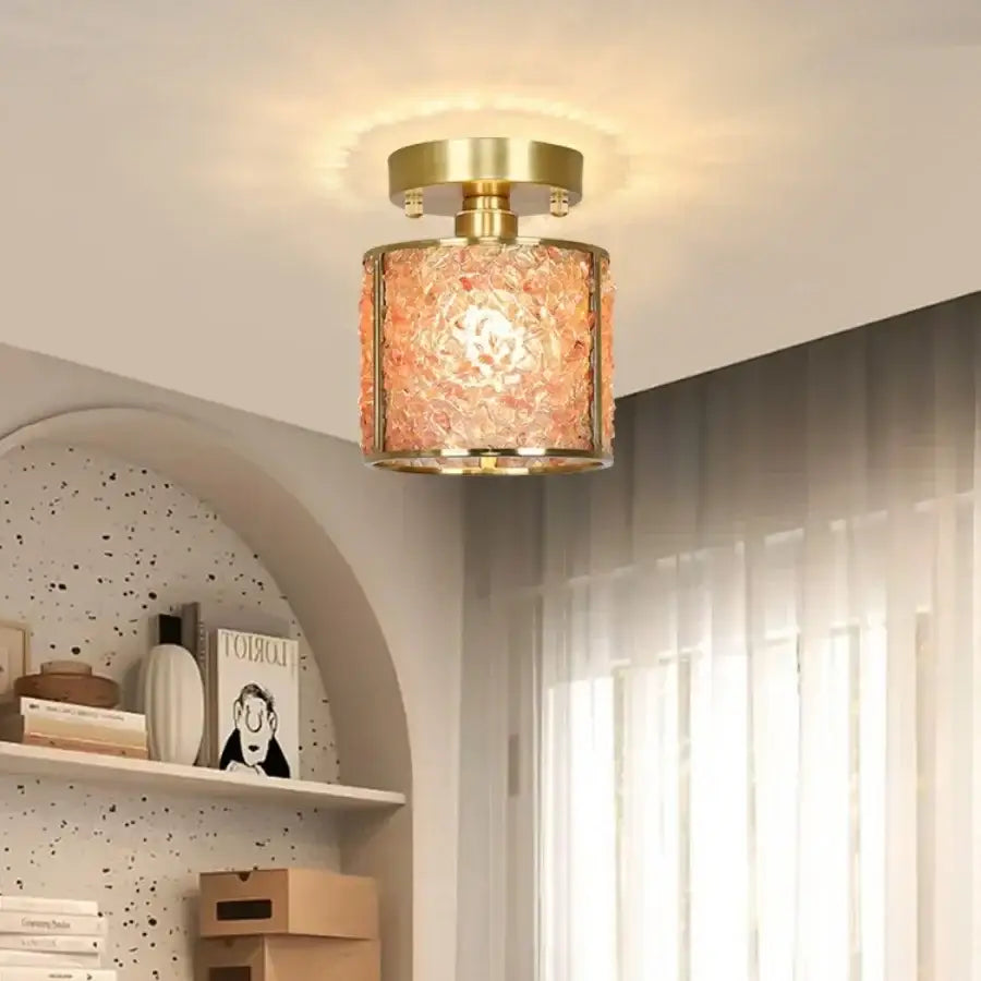 Modern gold and pink column glass crystal ceiling light bedroom