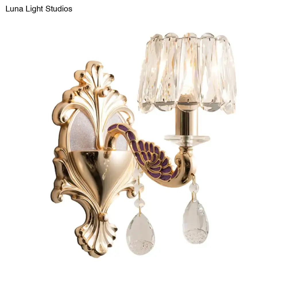 Modern gold and purple peacock wall sconce bedroom drum shade e12 e14