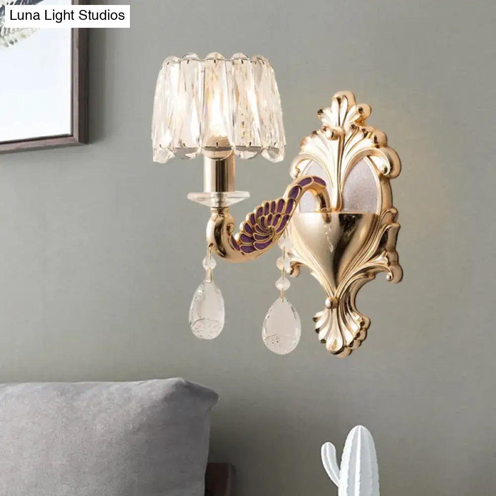 Modern gold and purple peacock wall sconce bedroom drum shade e12 e14