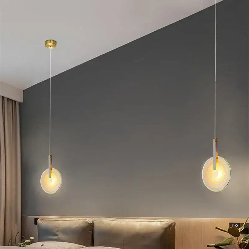 Modern gold and white circular glass led chandelier dining room light