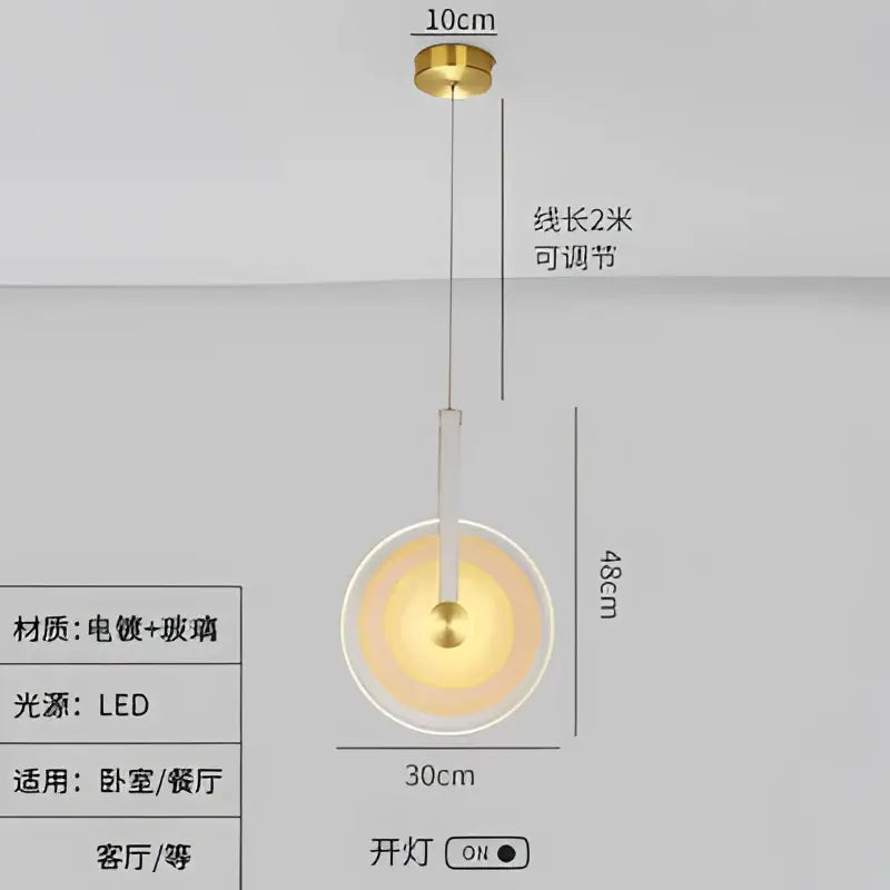 Modern gold and white circular glass led chandelier dining room light