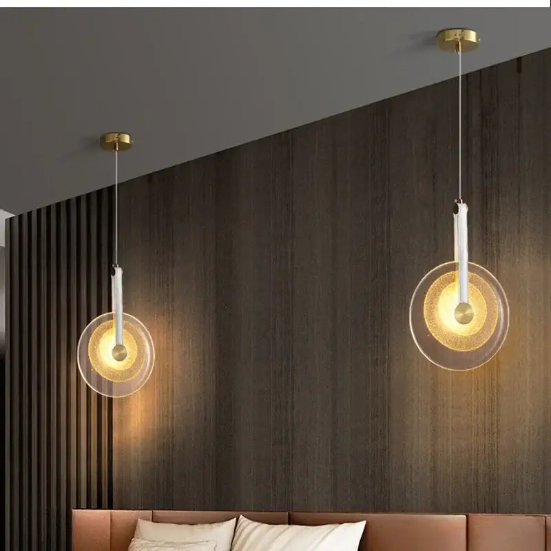 Modern gold and white circular glass led chandelier dining room light