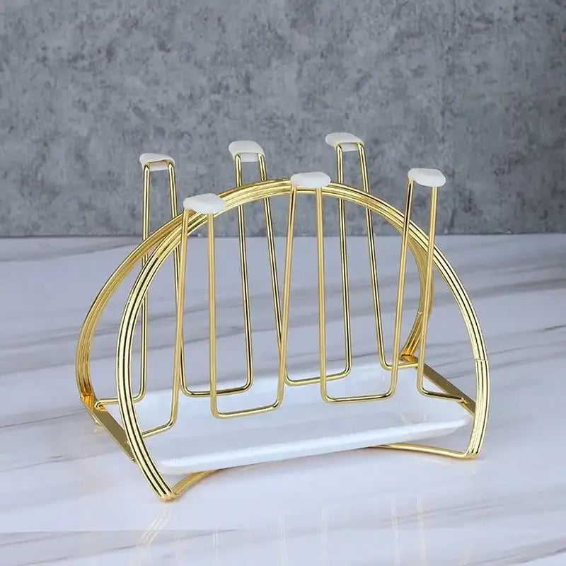 Modern gold and white marble mug holder stand kitchen tray