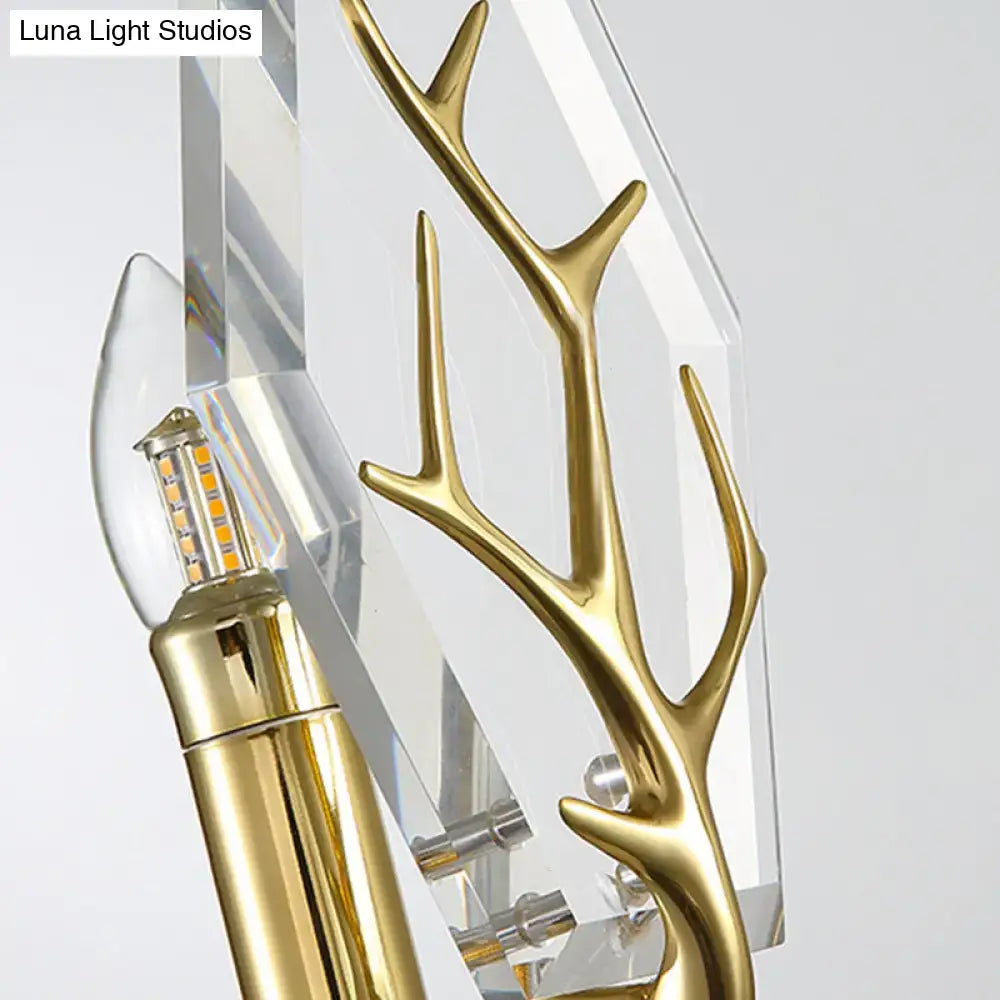Modern gold antler deco crystal wall mounted sconce bedroom light