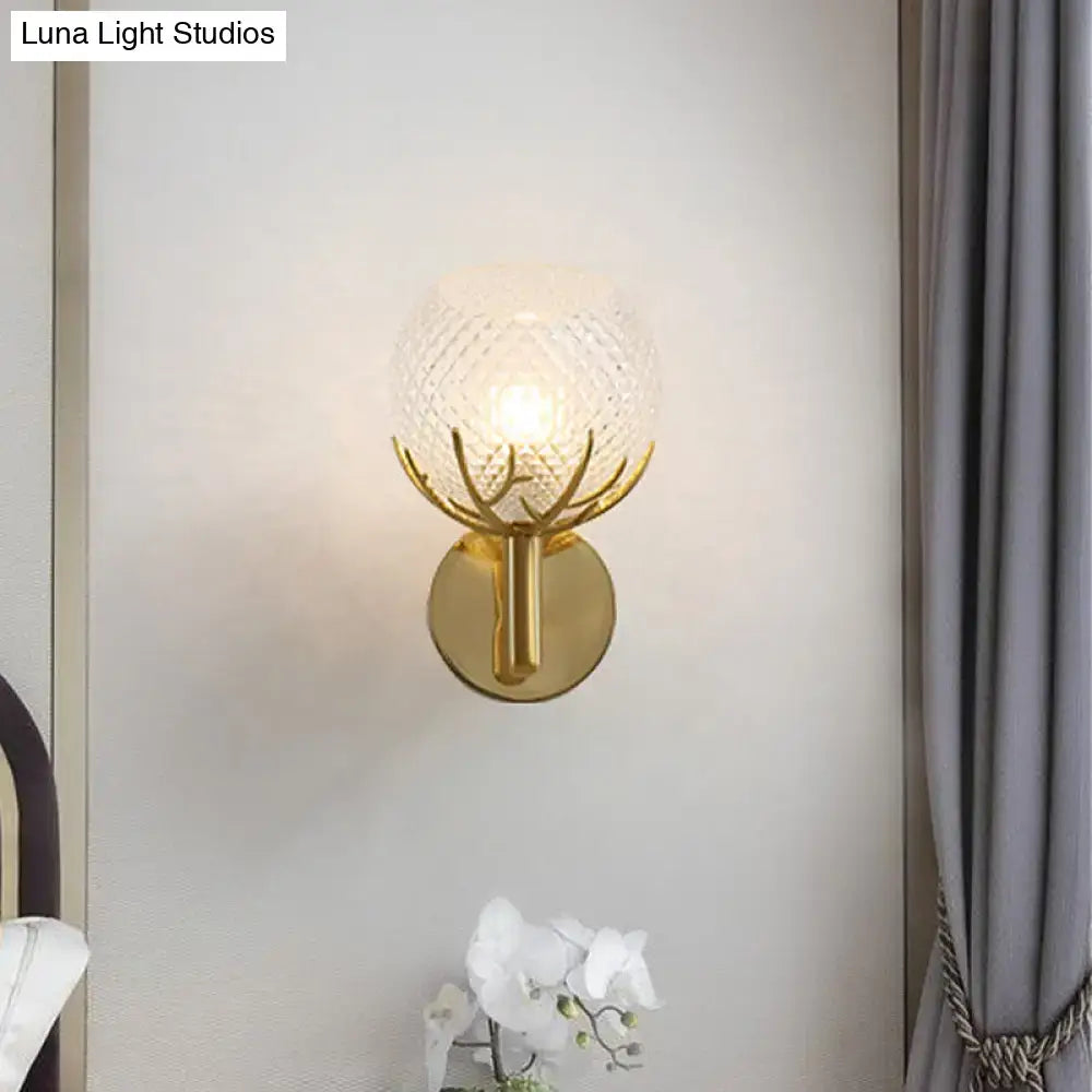 Modern gold antler design wall sconce bedroom clear latticed glass