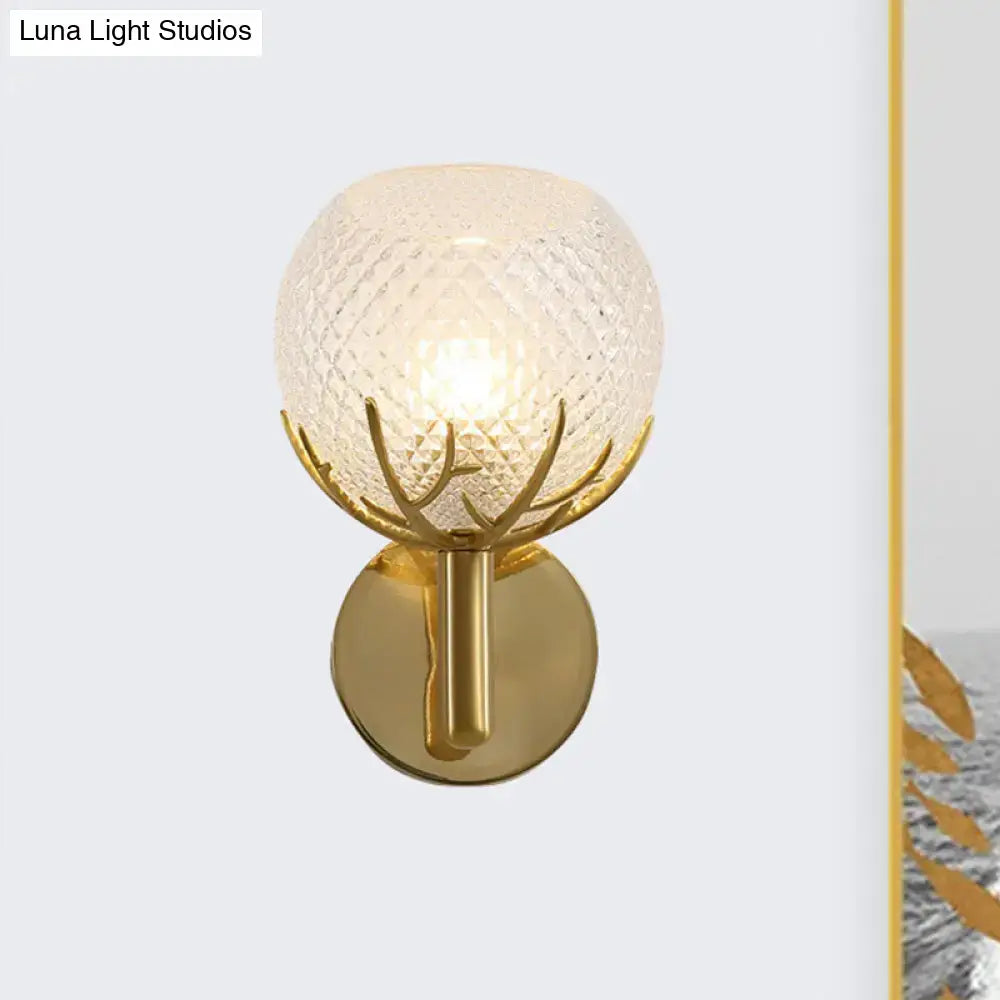 Modern gold antler design wall sconce bedroom clear latticed glass