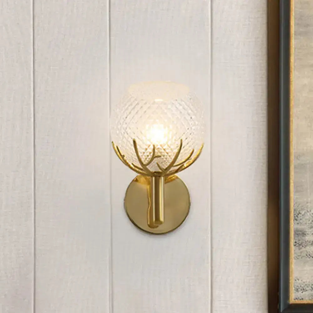 Modern gold antler design wall sconce bedroom clear latticed glass