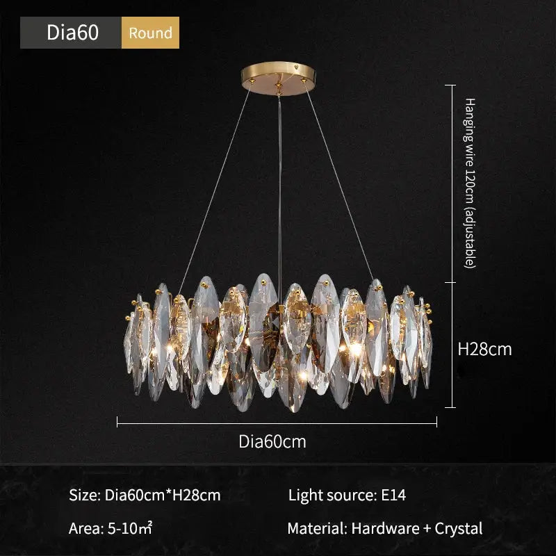 Modern gold ash crystal ceiling chandeliers living room pendant light