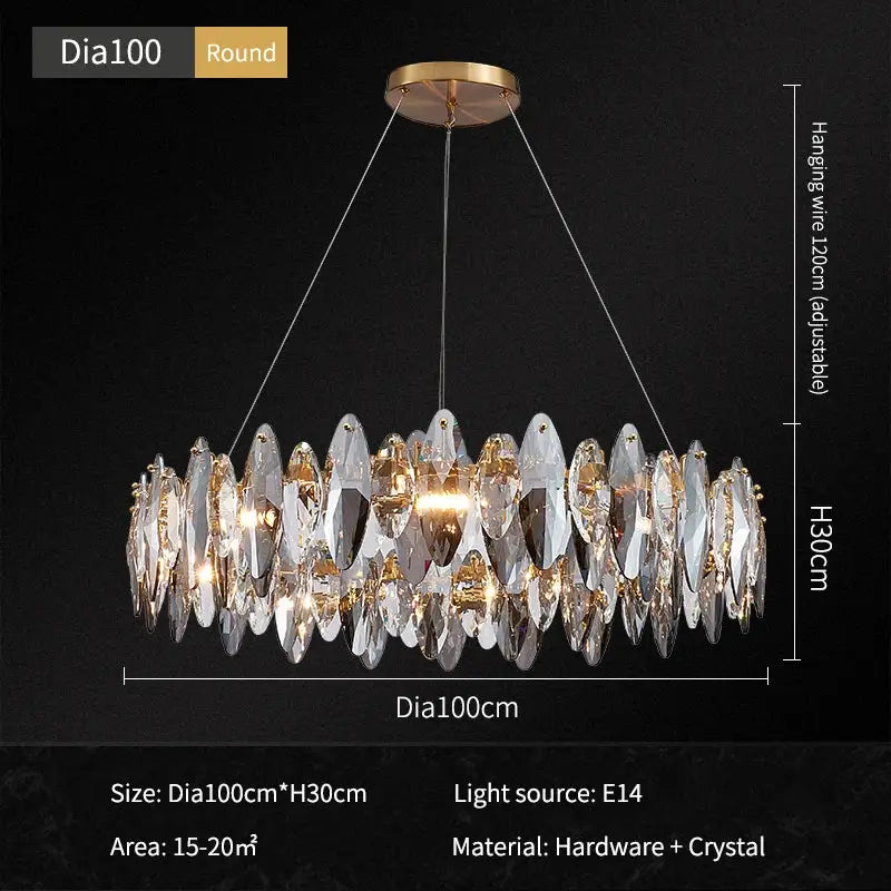 Modern gold ash crystal ceiling chandeliers living room pendant light