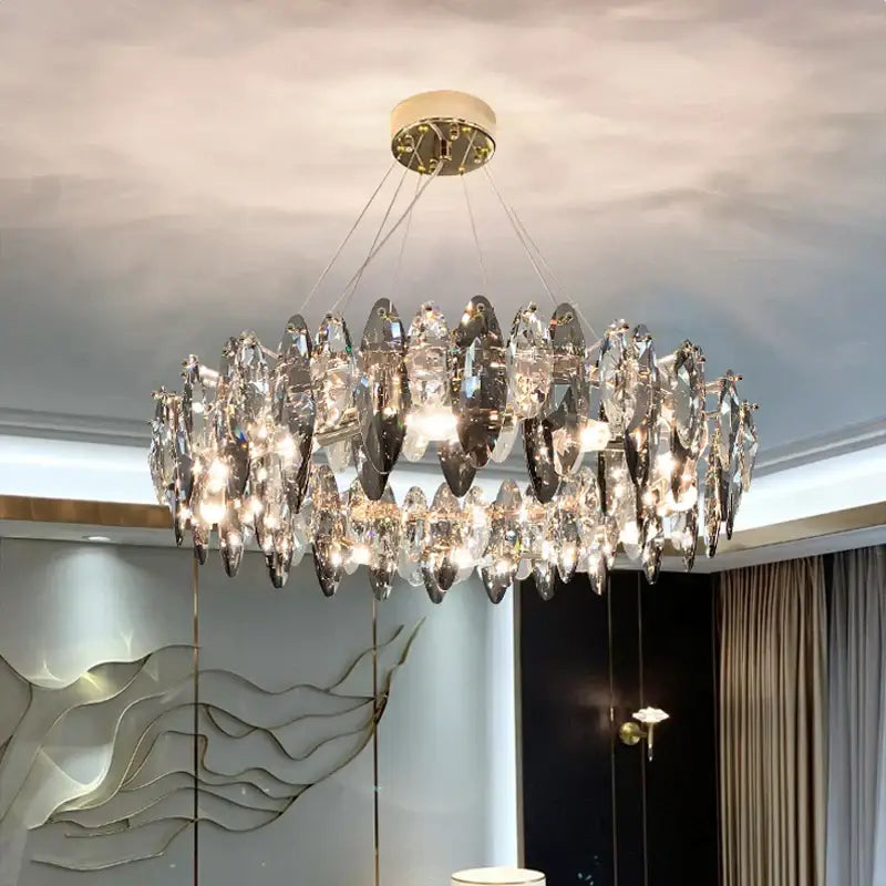 Modern gold ash crystal ceiling chandeliers living room pendant light
