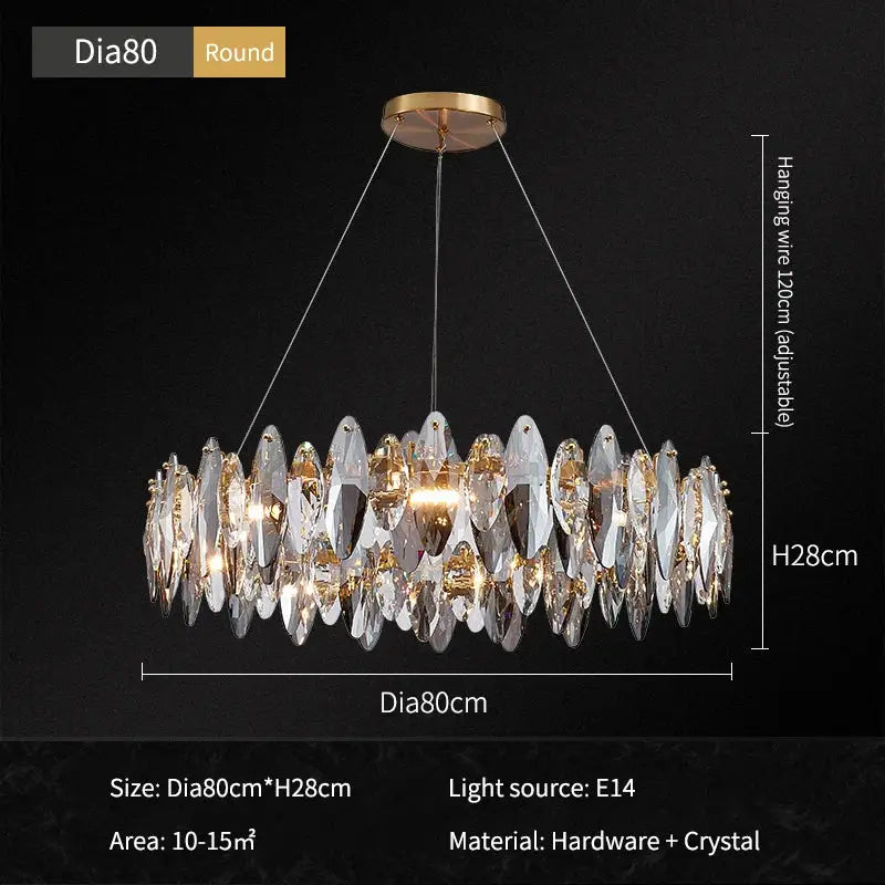 Modern gold ash crystal ceiling chandeliers living room pendant light