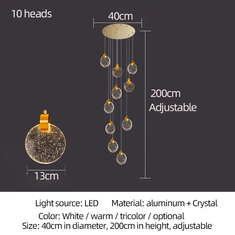 Modern gold attic crystal chandelier for dining room glass disc light