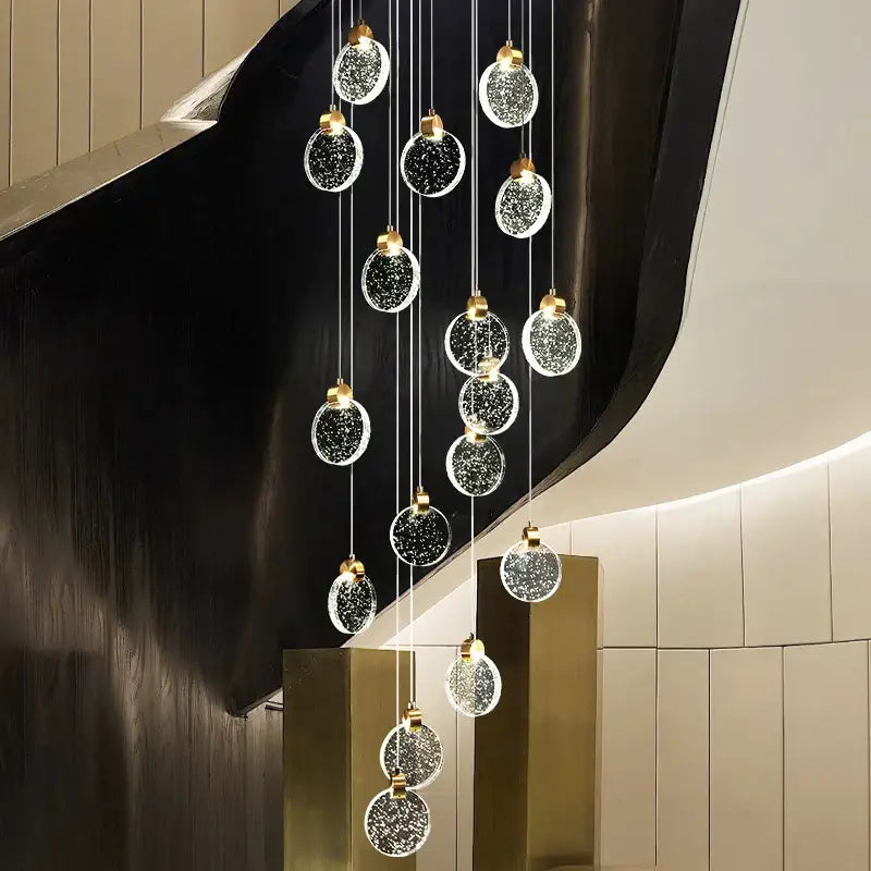 Modern gold attic crystal chandelier for dining room glass disc light
