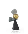 Modern gold ball triangular statues gray & white living room decor