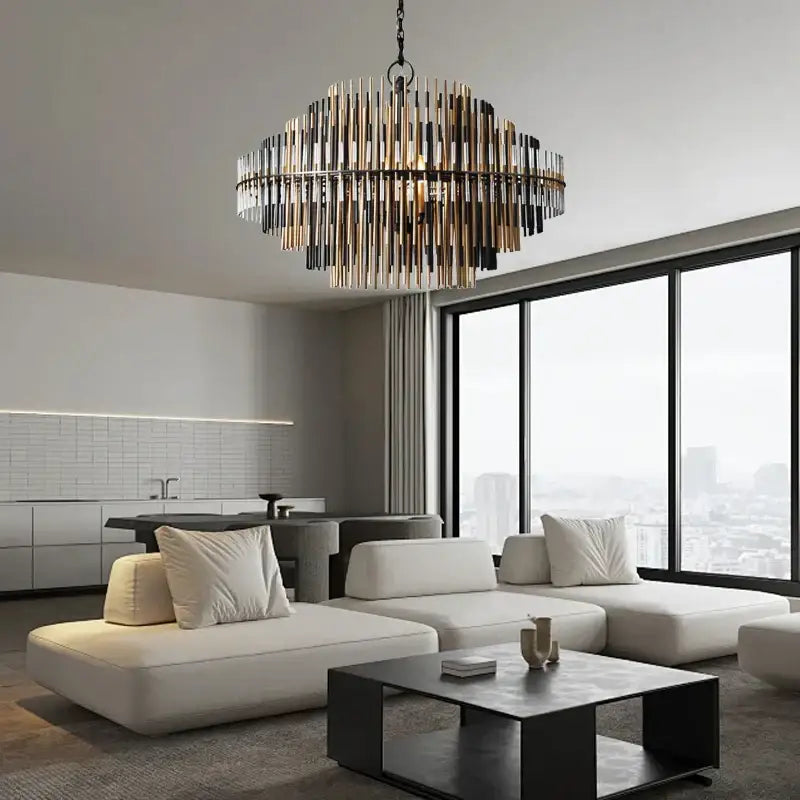 Modern gold & black brass glass ceiling chandelier living room light