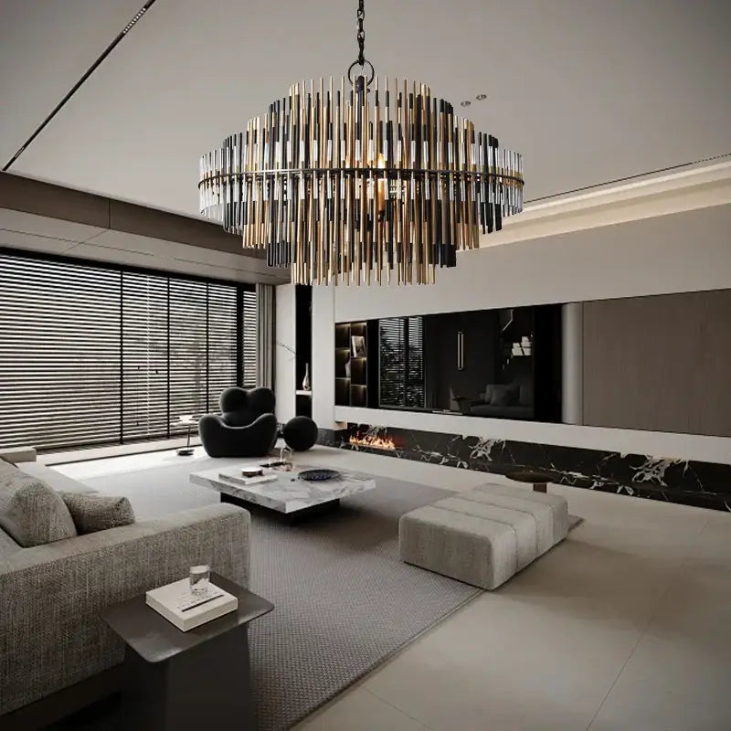Modern gold & black brass glass ceiling chandelier living room light