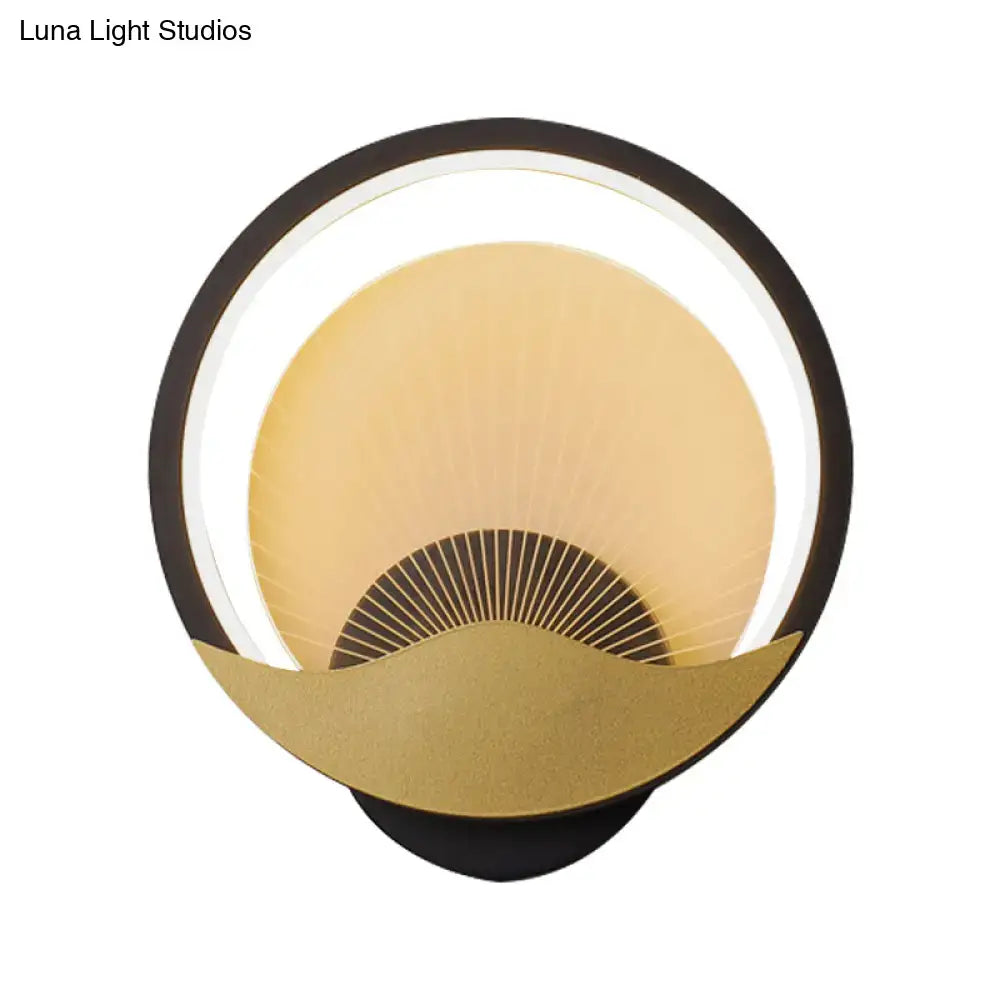 Modern gold & black circular led wall sconce bedroom light