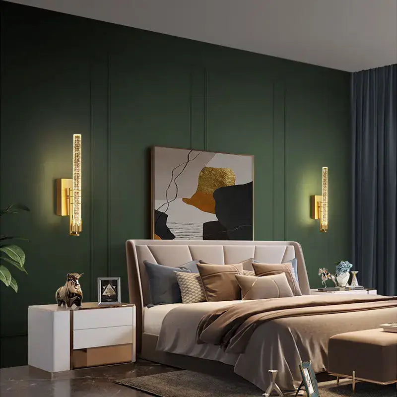 Modern gold & black crystal led wall sconce bedroom light