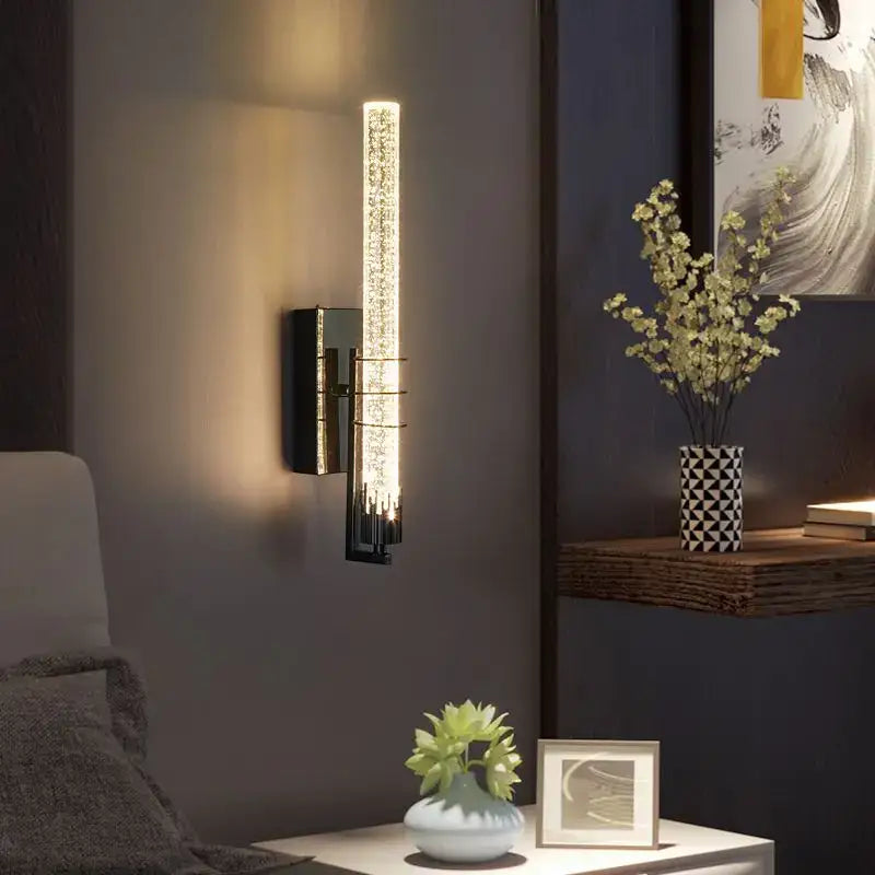 Modern gold & black crystal led wall sconce bedroom light