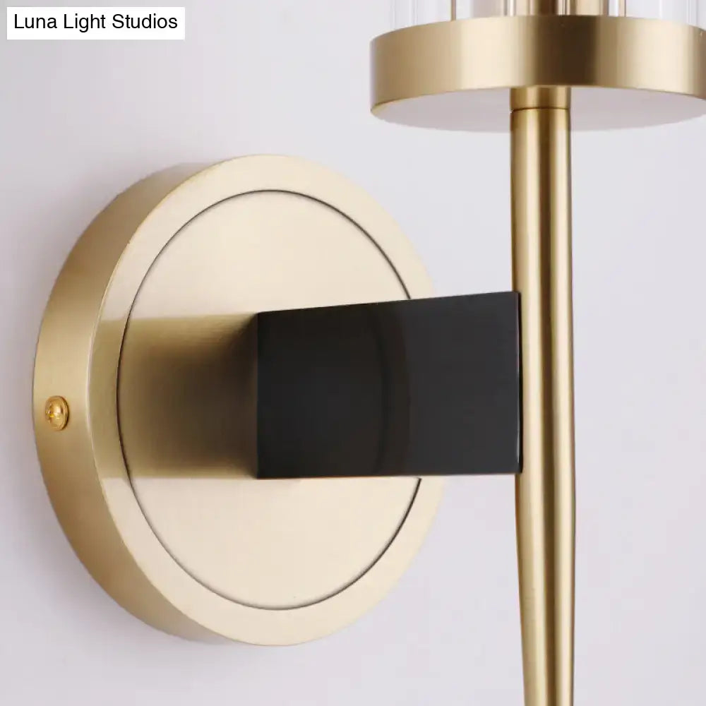 Modern gold & black fluted glass wall lamp bedroom sconce light