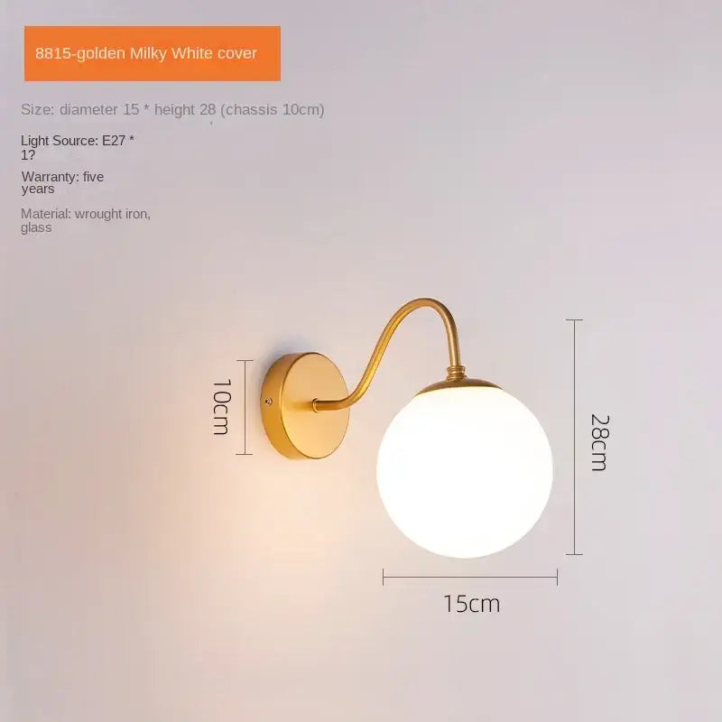Modern gold & black glass ballight led wall lamp bedroom sconce