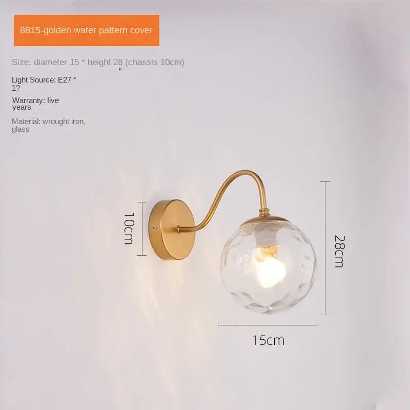 Modern gold & black glass ballight led wall lamp bedroom sconce