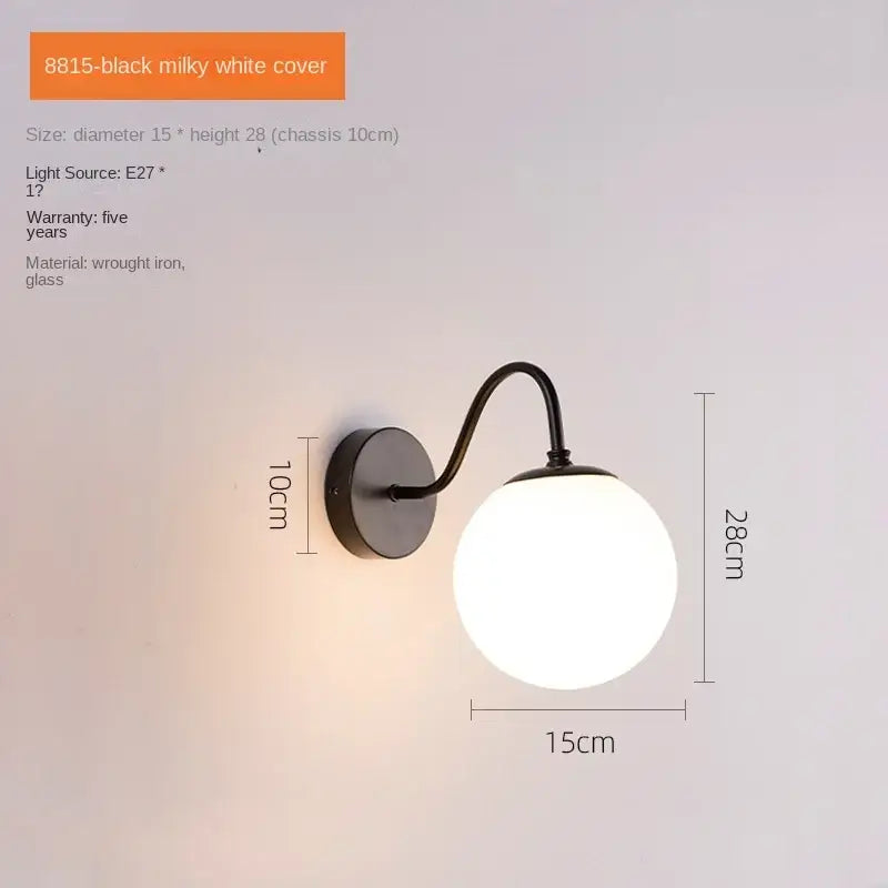 Modern gold & black glass ballight led wall lamp bedroom sconce
