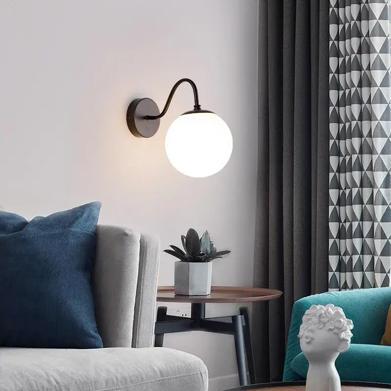 Modern gold & black glass ballight led wall lamp bedroom sconce